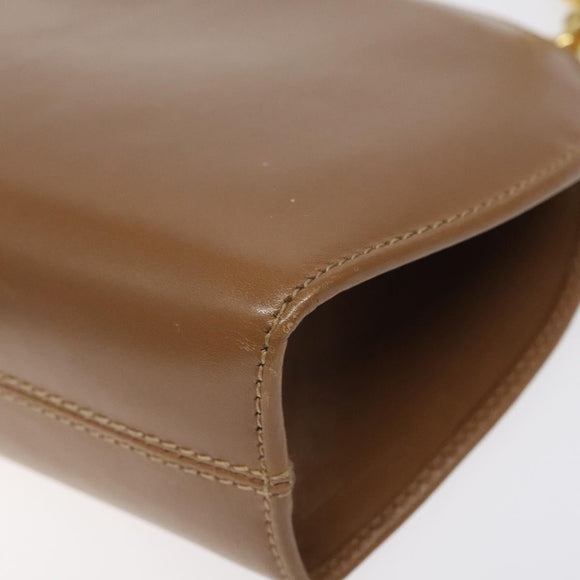 Salvatore Ferragamo Chain Gancini Shoulder Bag Leather Brown Gold Auth 118681