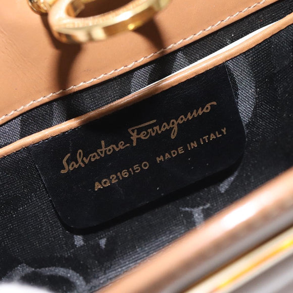 Salvatore Ferragamo Chain Gancini Shoulder Bag Leather Brown Gold Auth 118681