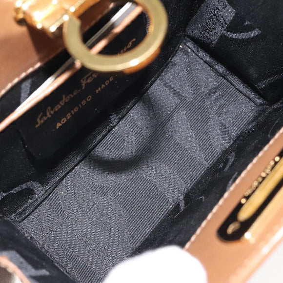 Salvatore Ferragamo Chain Gancini Shoulder Bag Leather Brown Gold Auth 118681