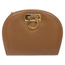 Salvatore Ferragamo Chain Gancini Shoulder Bag Leather Brown Gold Auth 118681-13