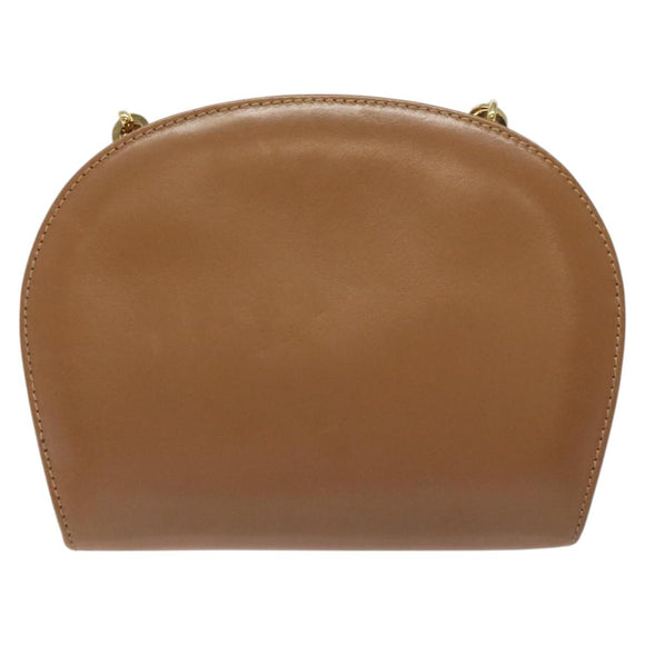Salvatore Ferragamo Chain Gancini Shoulder Bag Leather Brown Gold Auth 118681
