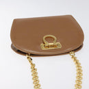 Salvatore Ferragamo Chain Gancini Shoulder Bag Leather Brown Gold Auth 118681-6