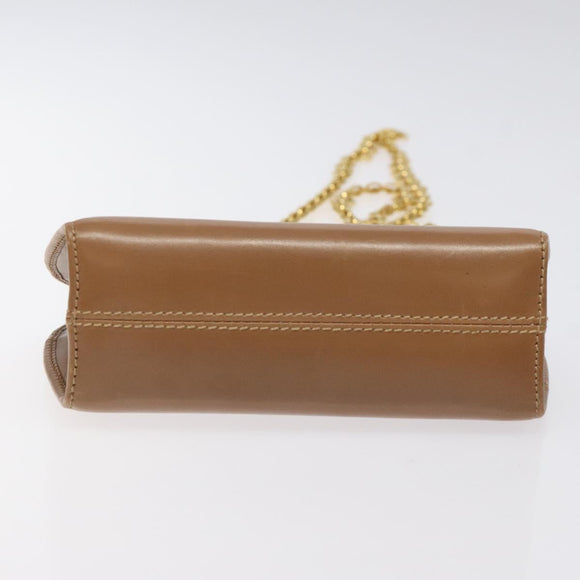 Salvatore Ferragamo Chain Gancini Shoulder Bag Leather Brown Gold Auth 118681