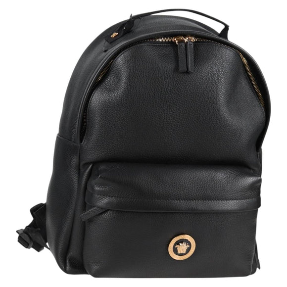 VERSACE Backpack Leather Black Gold Auth 118682A