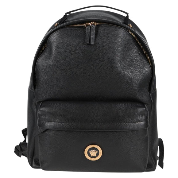 VERSACE Backpack Leather Black Gold Auth 118682A
