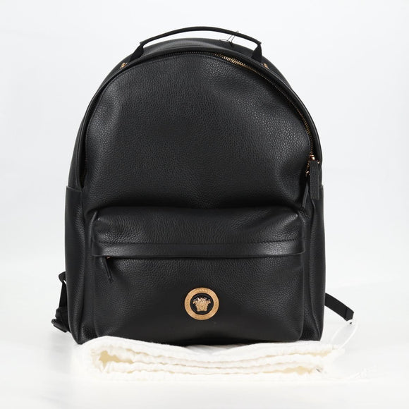 VERSACE Backpack Leather Black Gold Auth 118682A