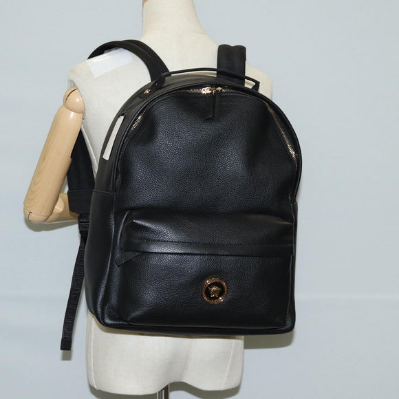 VERSACE Backpack Leather Black Gold Auth 118682A