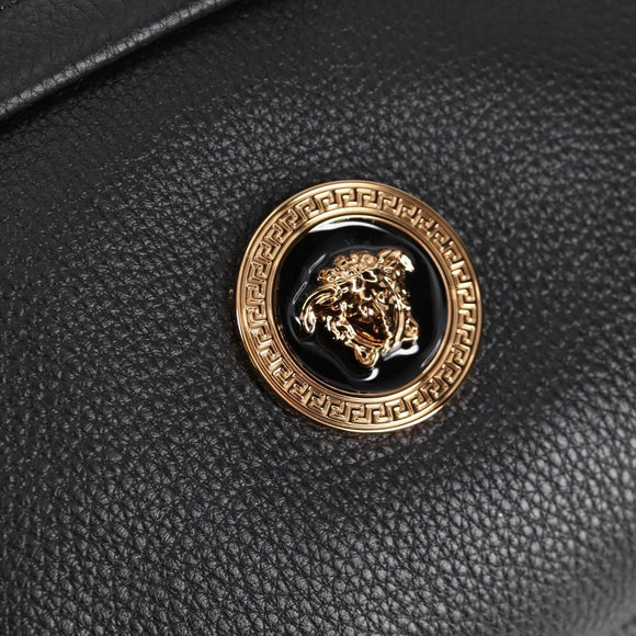 VERSACE Backpack Leather Black Gold Auth 118683V