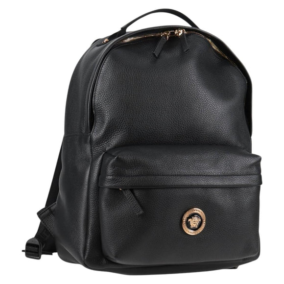 VERSACE Backpack Leather Black Gold Auth 118683A