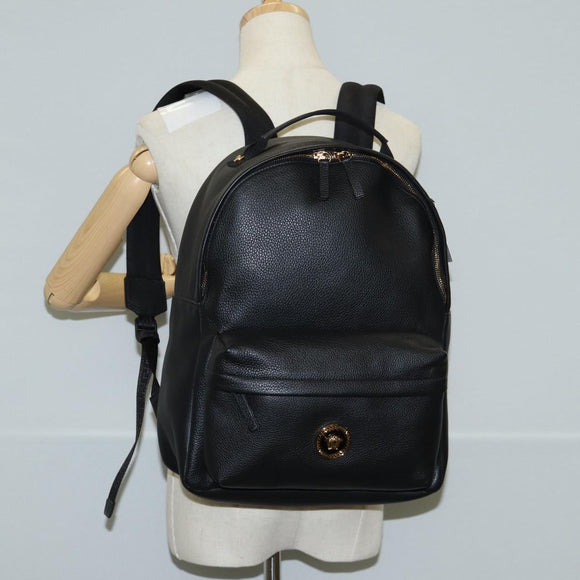 VERSACE Backpack Leather Black Gold Auth 118683V