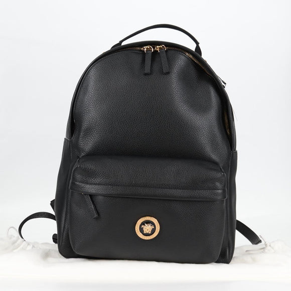 VERSACE Backpack Leather Black Gold Auth 118683V