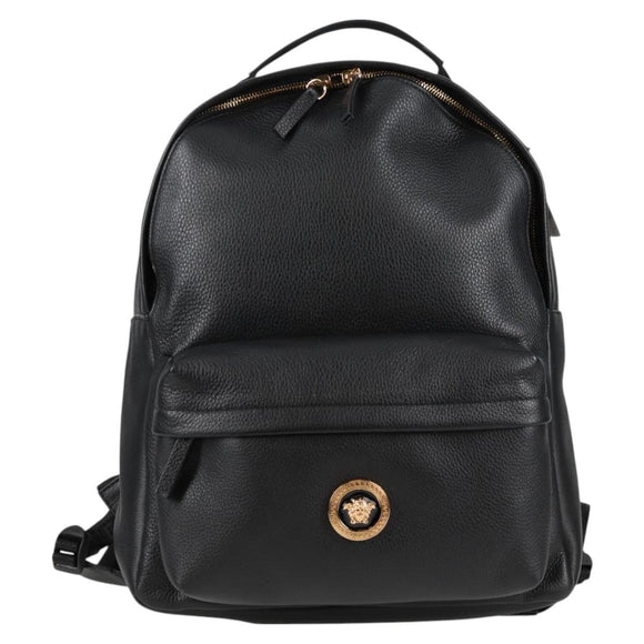 VERSACE Backpack Leather Black Gold Auth 118683A