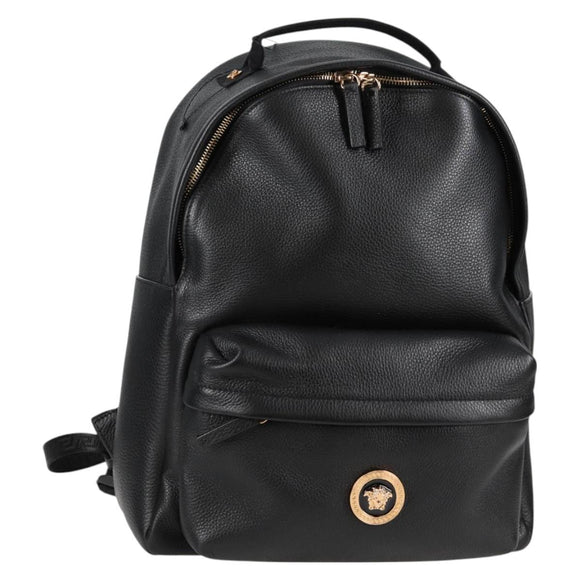 VERSACE Backpack Leather Black Gold Auth 118684A
