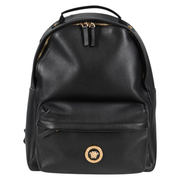 VERSACE Backpack Leather Black Gold Auth 118684A