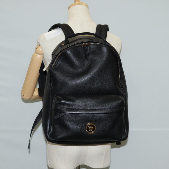 VERSACE Backpack Leather Black Gold Auth 118684A