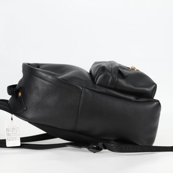 VERSACE Backpack Leather Black Gold Auth 118684A