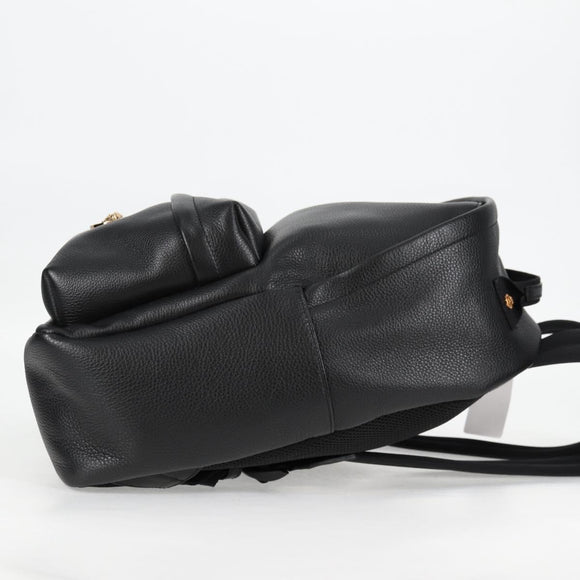 VERSACE Backpack Leather Black Gold Auth 118684A