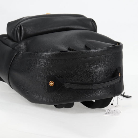 VERSACE Backpack Leather Black Gold Auth 118684A