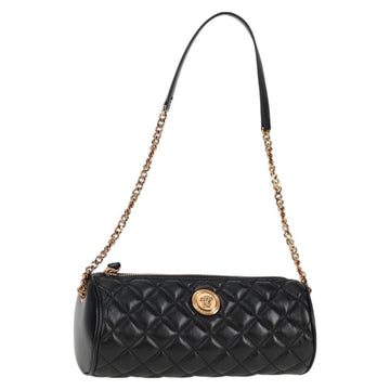 VERSACE Chain Shoulder Bag Leather Black Gold Auth 118687A