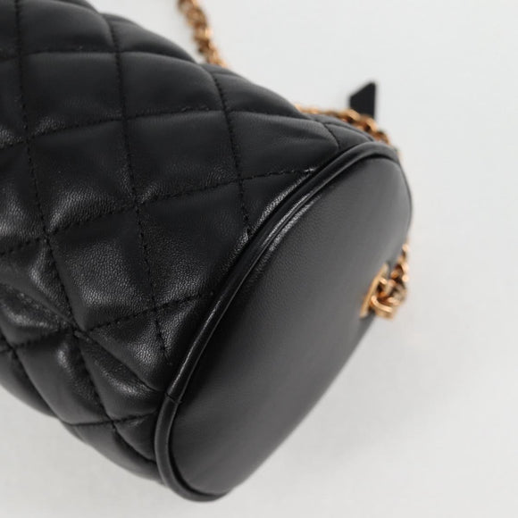 VERSACE Chain Shoulder Bag Leather Black Gold Auth 118687A