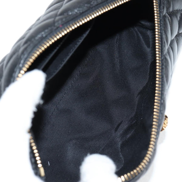 VERSACE Chain Shoulder Bag Leather Black Gold Auth 118687A