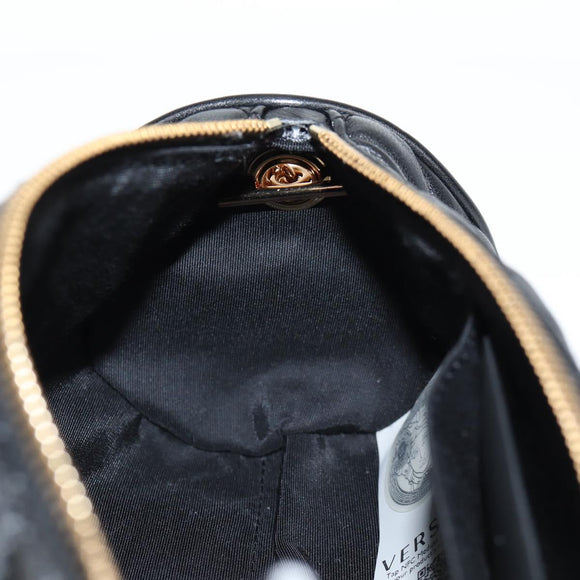 VERSACE Chain Shoulder Bag Leather Black Gold Auth 118687A