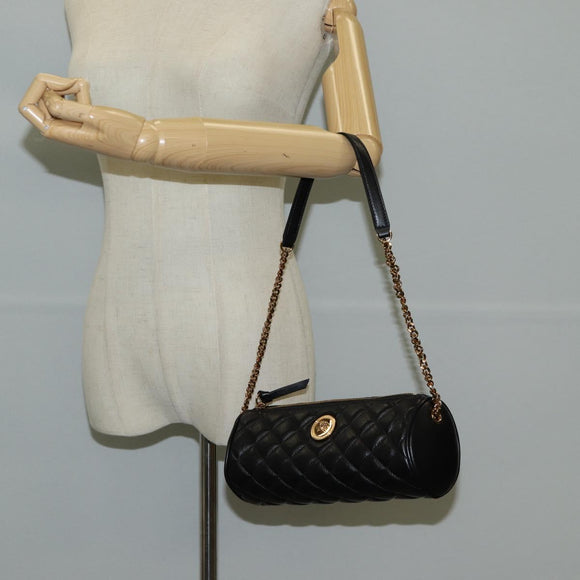 VERSACE Chain Shoulder Bag Leather Black Gold Auth 118687A