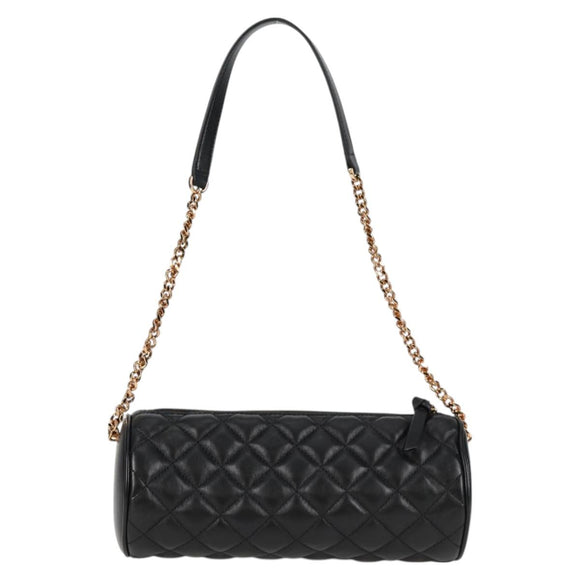 VERSACE Chain Shoulder Bag Leather Black Gold Auth 118687A