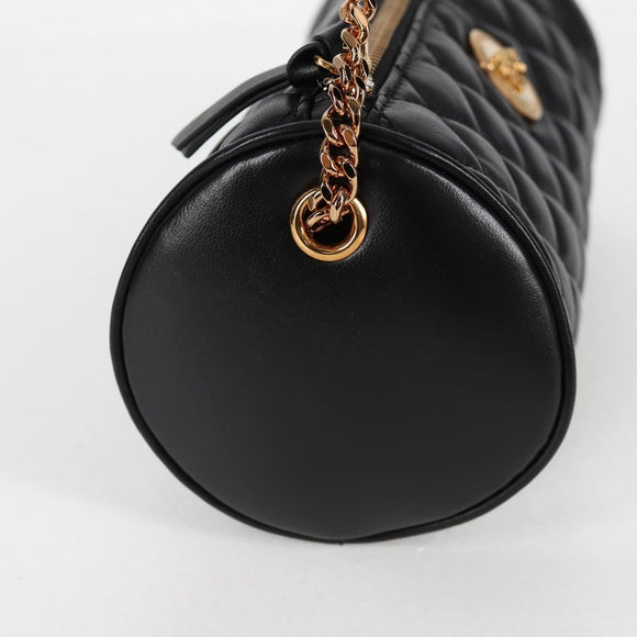 VERSACE Chain Shoulder Bag Leather Black Gold Auth 118687A
