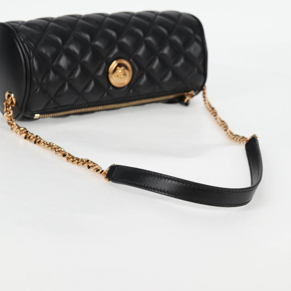 VERSACE Chain Shoulder Bag Leather Black Gold Auth 118687A