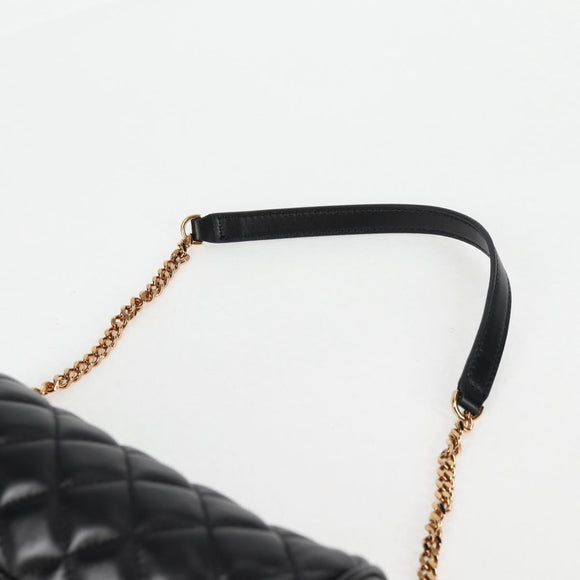 VERSACE Chain Shoulder Bag Leather Black Gold Auth 118687A