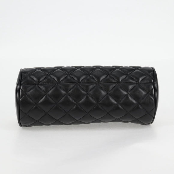 VERSACE Chain Shoulder Bag Leather Black Gold Auth 118687A