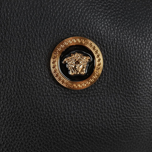 VERSACE Tote Bag Leather 2way Black Gold Auth 118688A