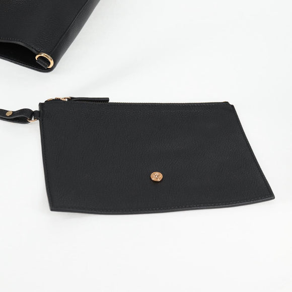 VERSACE Tote Bag Leather 2way Black Gold Auth 118688A