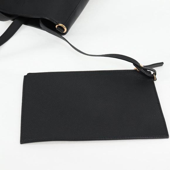 VERSACE Tote Bag Leather 2way Black Gold Auth 118688A