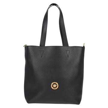 VERSACE Tote Bag Leather 2way Black Gold Auth 118688A - 0