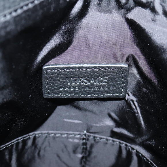 VERSACE Tote Bag Leather 2way Black Gold Auth 118688A
