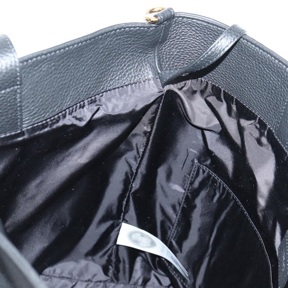 VERSACE Tote Bag Leather 2way Black Gold Auth 118688A