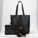 VERSACE Tote Bag Leather 2way Black Gold Auth 118688A-27