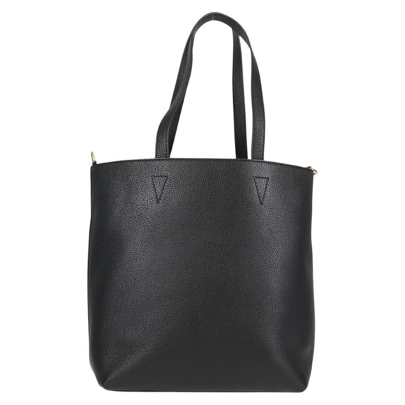 VERSACE Tote Bag Leather 2way Black Gold Auth 118688A