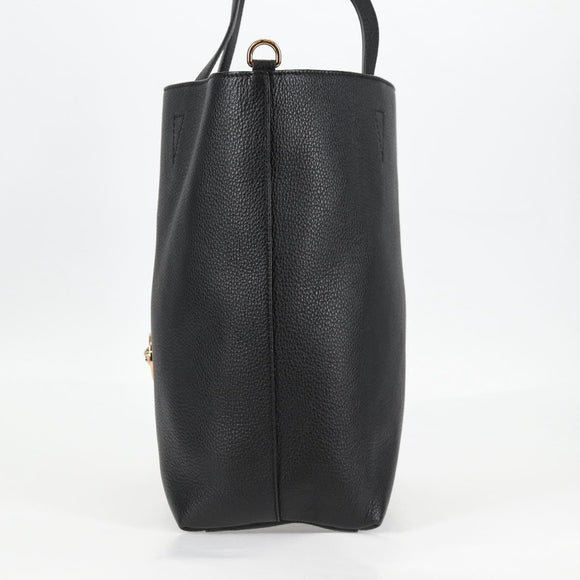 VERSACE Tote Bag Leather 2way Black Gold Auth 118688A