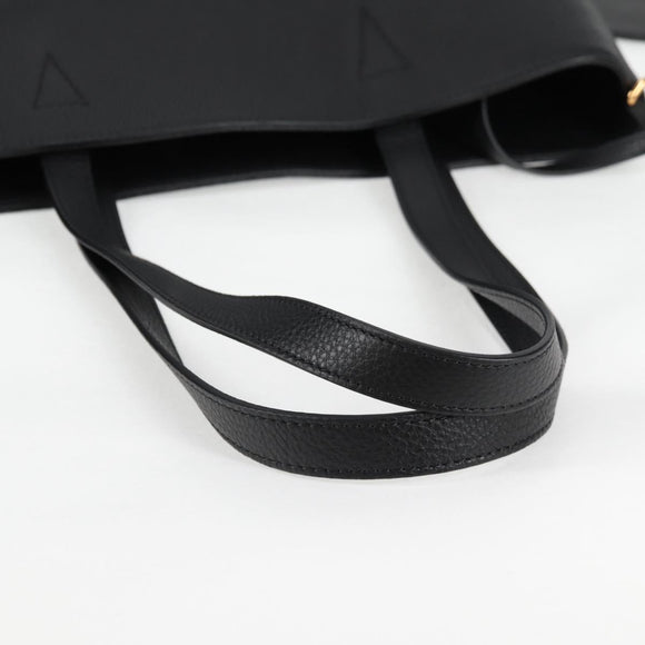 VERSACE Tote Bag Leather 2way Black Gold Auth 118688A