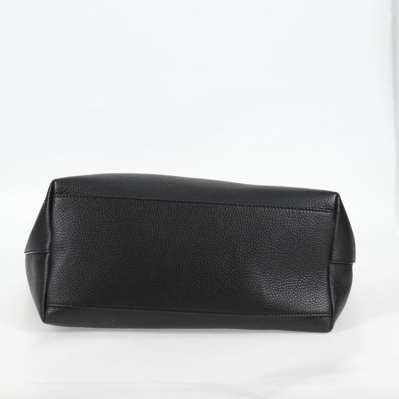 VERSACE Tote Bag Leather 2way Black Gold Auth 118688A