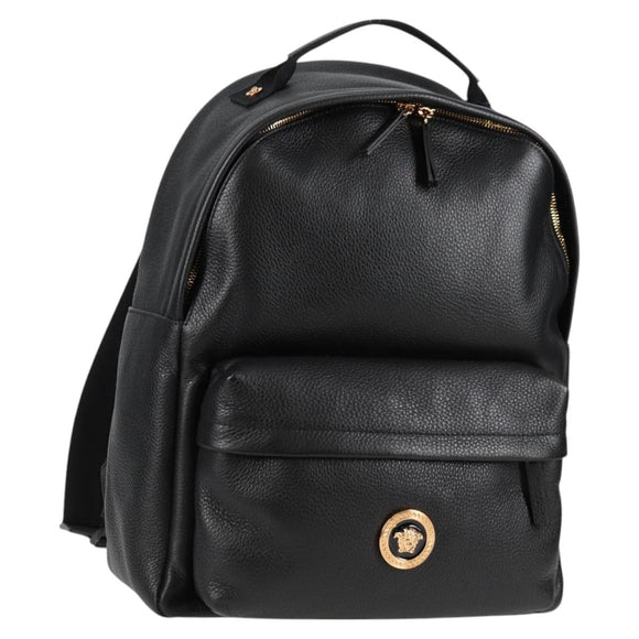 VERSACE Backpack Leather Black Gold Auth 118689A
