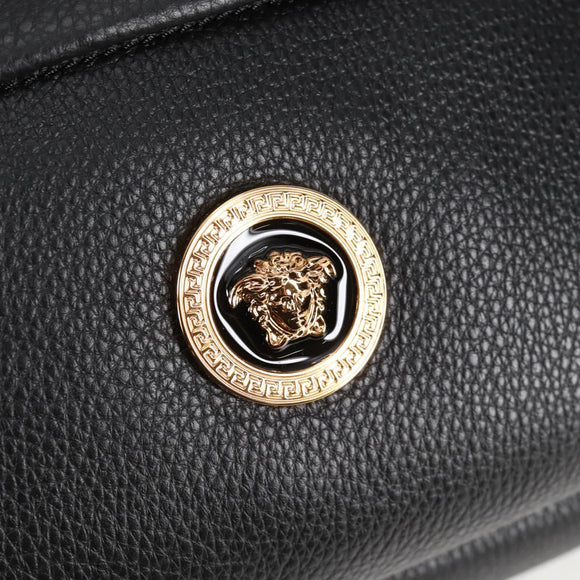 VERSACE Backpack Leather Black Gold Auth 118689A