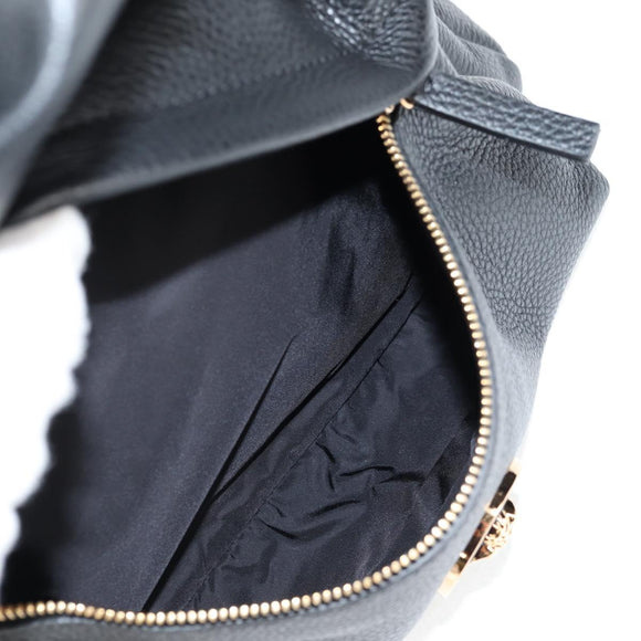 VERSACE Backpack Leather Black Gold Auth 118689A