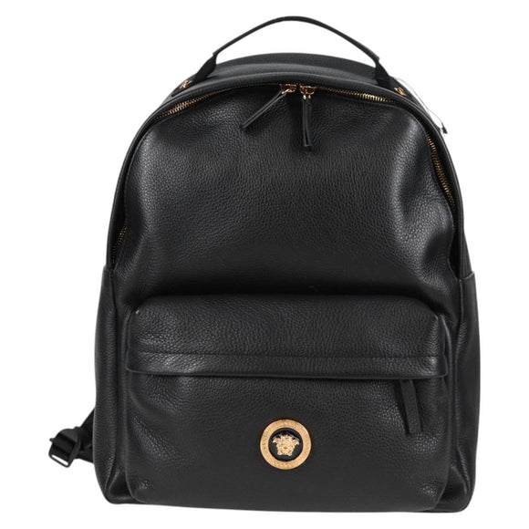 VERSACE Backpack Leather Black Gold Auth 118689A
