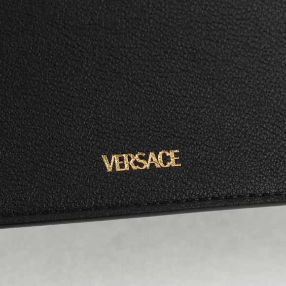 VERSACE Hand Bag Leather 2way Gold Black Auth 118691M