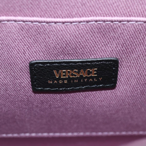 VERSACE Hand Bag Leather 2way Gold Black Auth 118691M