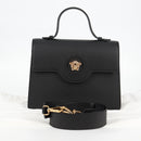 VERSACE Hand Bag Leather 2way Gold Black Auth 118691M-12
